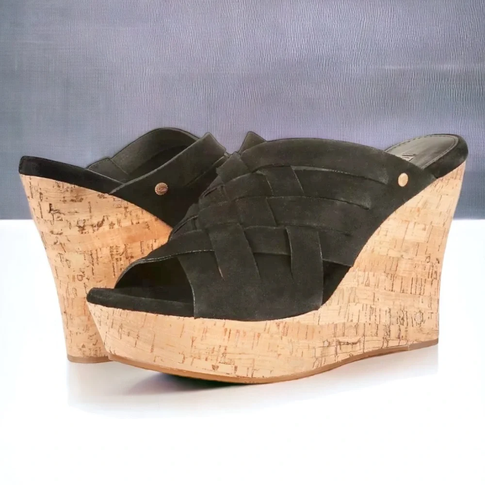 UGG Marta black cork wedge sandals